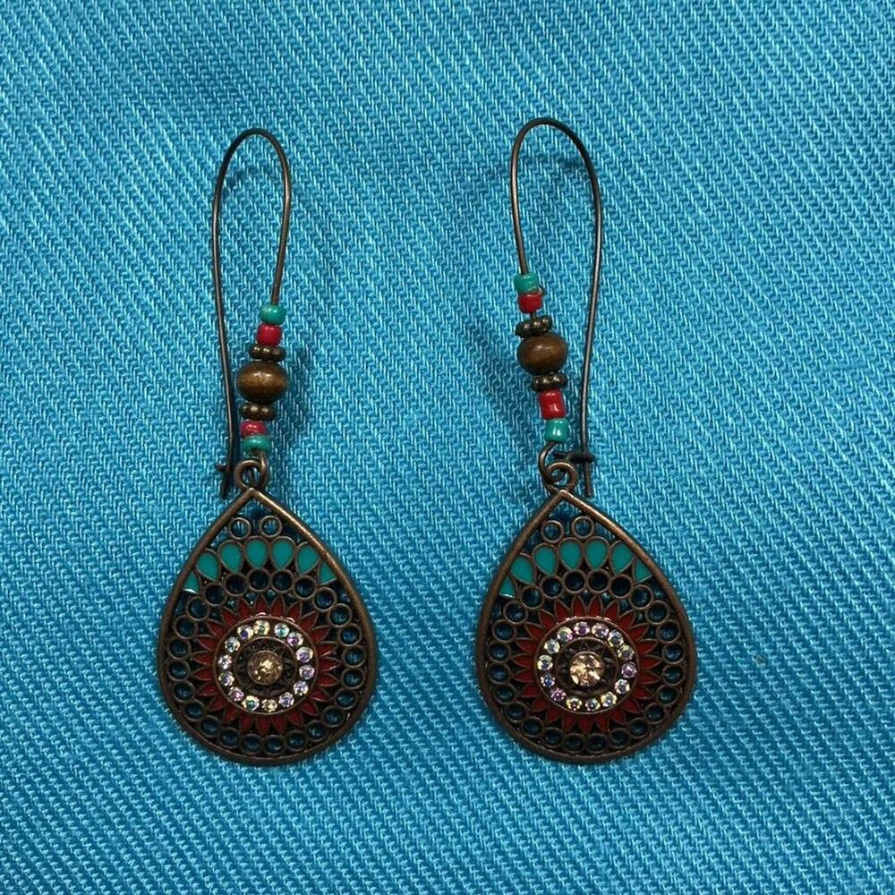 Multicoloured boho earrings with beaded details